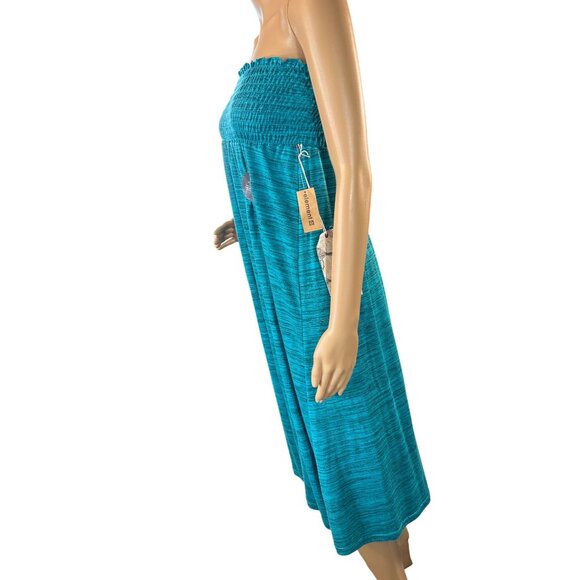 (5 for $25) Element Aura Convertible Strapless Teal Smocked Midi Dress & Skirt - Picture 2 of 4